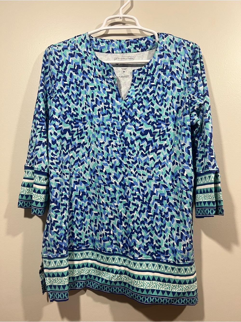 Coolibar Blue & Aqua Patterned Women's St. Lucia Tunic Top Medium